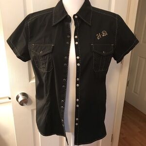 Harley-Davidson Black Button-Up Shirt with Embroidery
